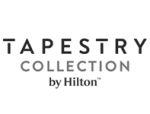 The image shows a logo for "Tapestry Collection by Hilton," featuring stylized text in a modern font, representing a hotel brand.