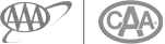 This image shows two circular logos side by side: one with AAA initials and an orbit design, and the other with CAA within a circle.