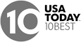 The image contains the logo for "USA TODAY 10Best" with the number 10 inside a circle, accompanied by the text “USA TODAY 10Best” on the right.