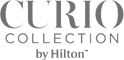 The image features the logo for Curio Collection by Hilton, with "CURIO COLLECTION" in a bold font and "by Hilton" in a smaller font.